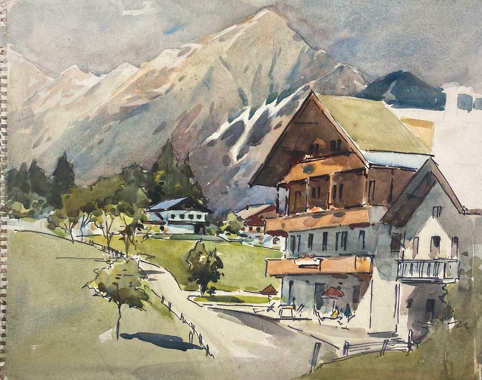 Frank Duffieldbritish Mid 20th Century Impressionist Painting The Village In The Mountains  Mid 20th Century photo for sale