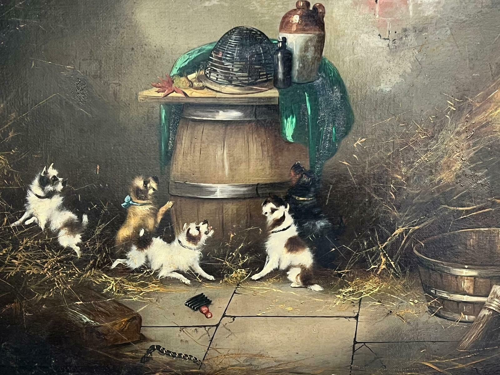 Frank Cassellterriers Ratting Barn Interior Victorian English Dog Oil Painting Framed photo Art