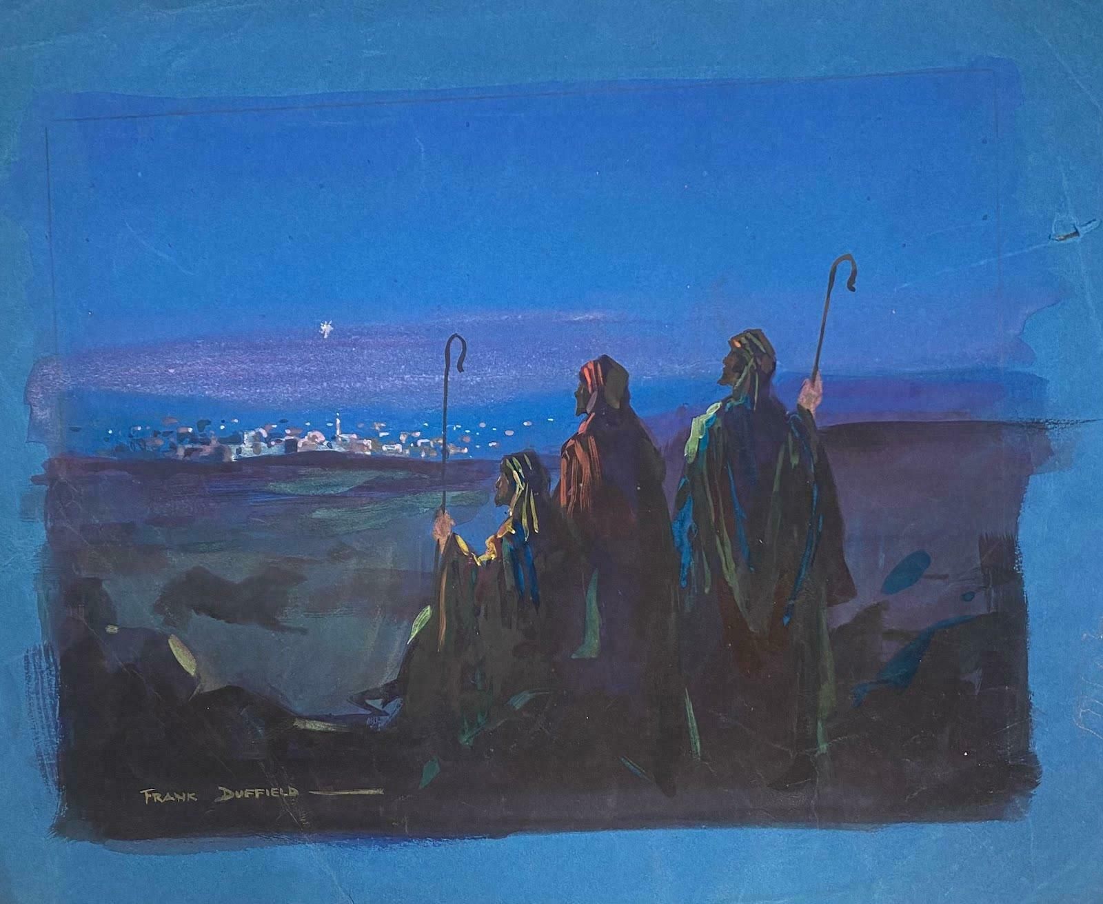 Frank Duffieldbritish Impressionist Painting The Three Wisemen Mid 20th Century photo furniture