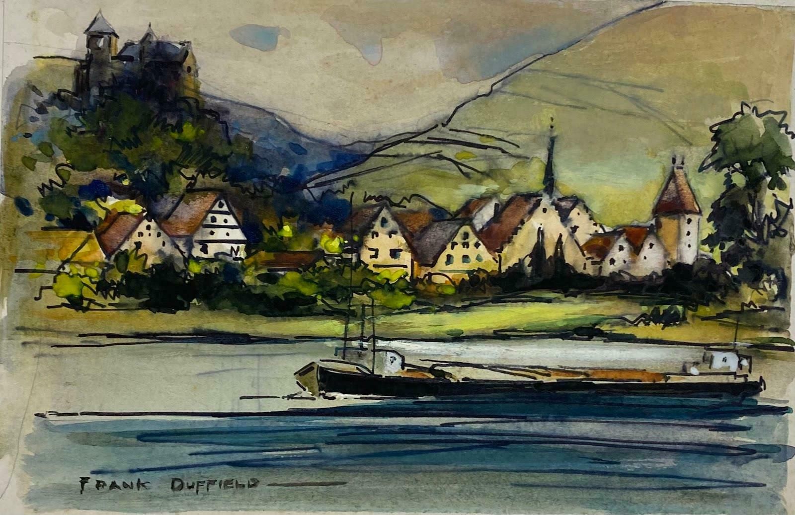 Frank Duffieldbritish Mid 20th Century Impressionist Painting Village And Canal Scene Mid 20th Century