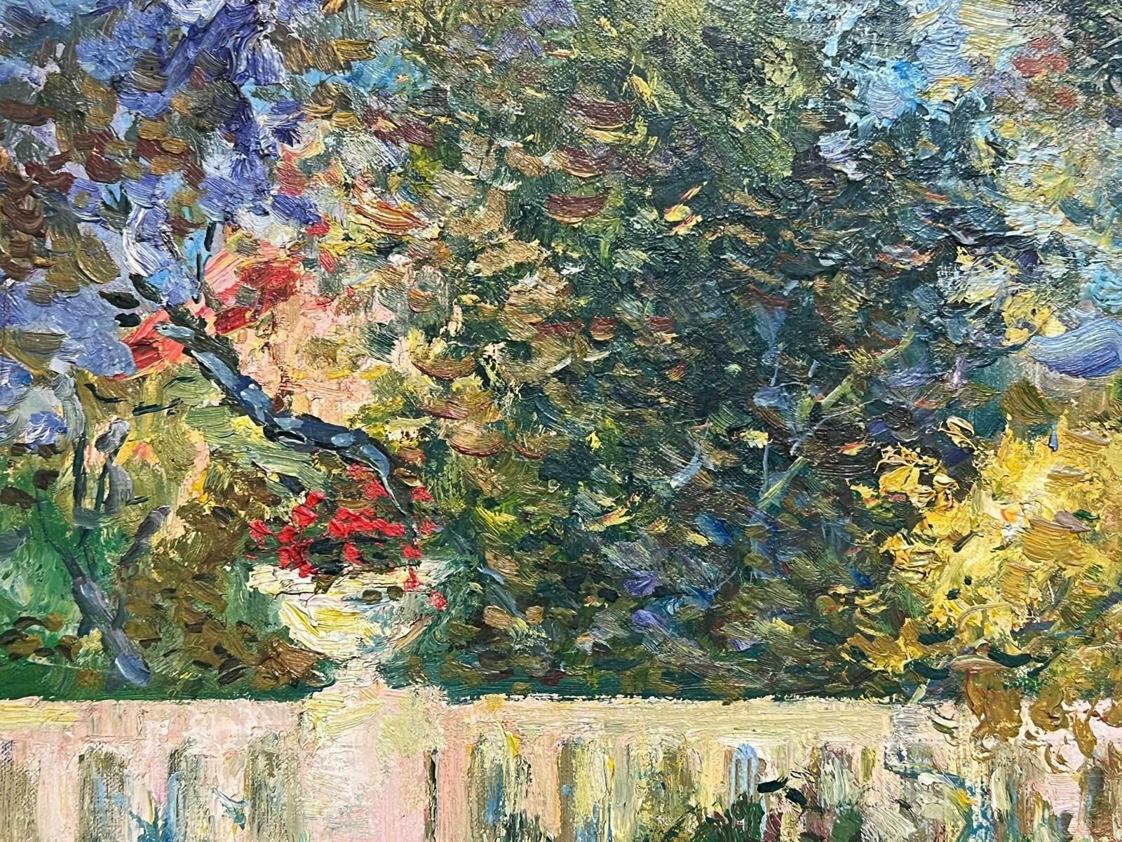 Paul Flaubertfrench Impressionist Signed Oil Painting Elegant Lady Pretty Flower Garden photo Art