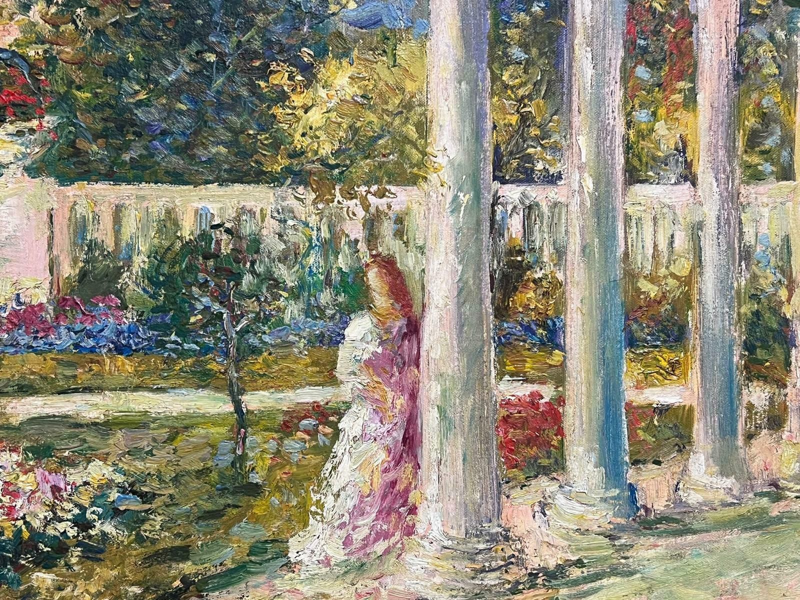 Paul Flaubertfrench Impressionist Signed Oil Painting Elegant Lady Pretty Flower Garden photo 1430.0