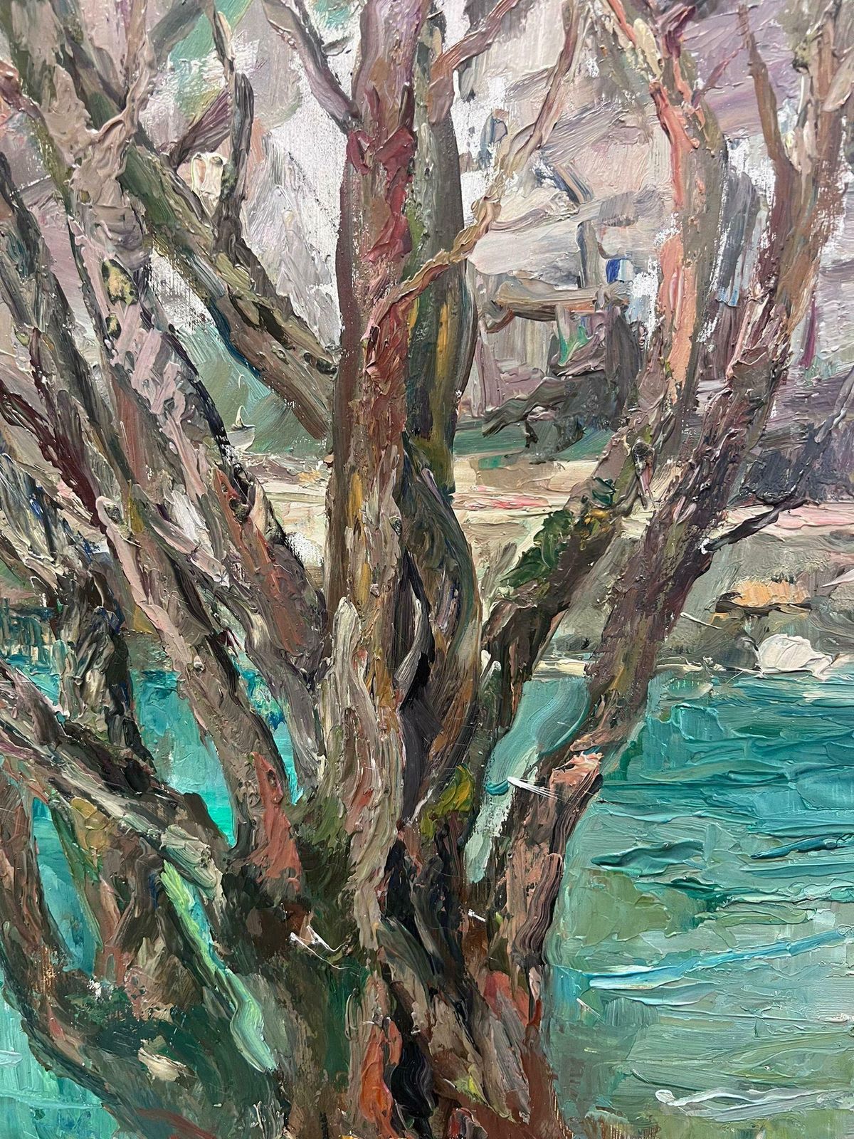 Regine Davidmid 20th Century 1950's French Post Impressionist Oil Old Tree By Blue River1950's photo 761.0