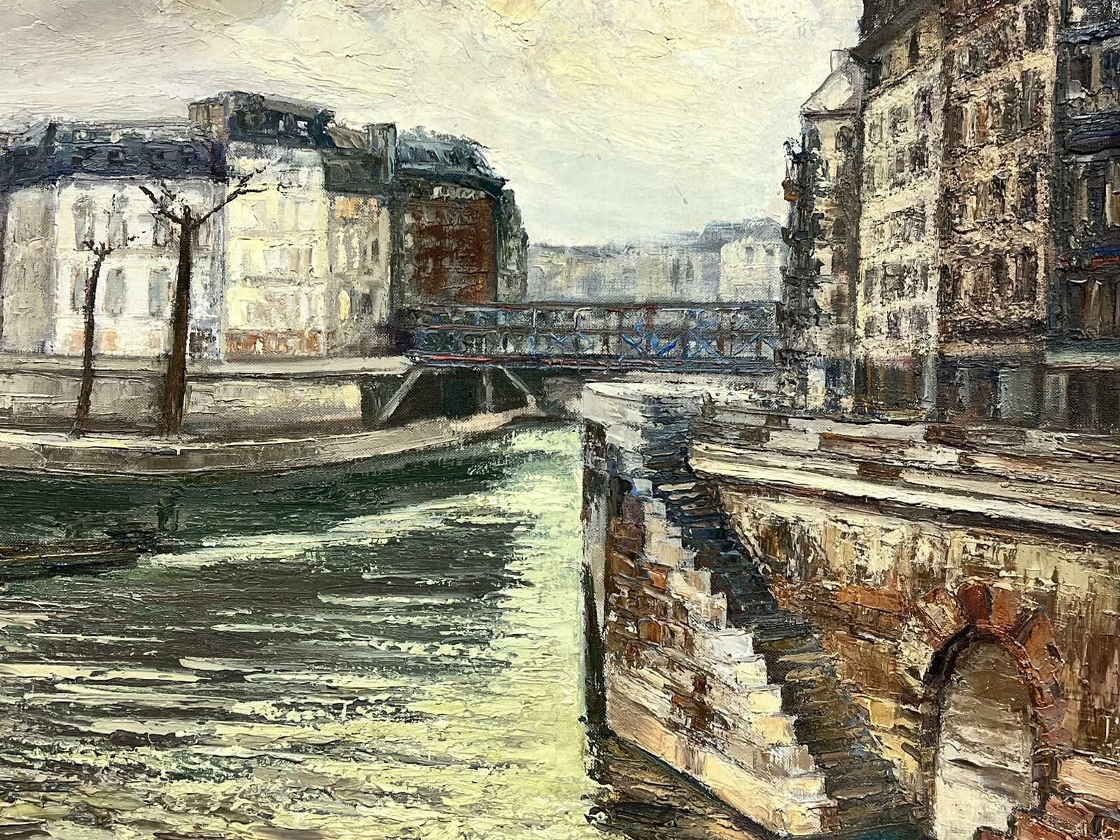 Josine Vignonriver Seine Paris Atmospheric Moody Sky Landscape Large French Signed Oil1960's photo 2553.0