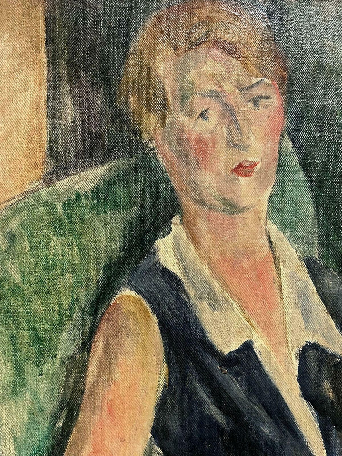 French School1900's French Post Impressionist Oil Painting Portrait Of Lady Seated In Chair photo vinterior