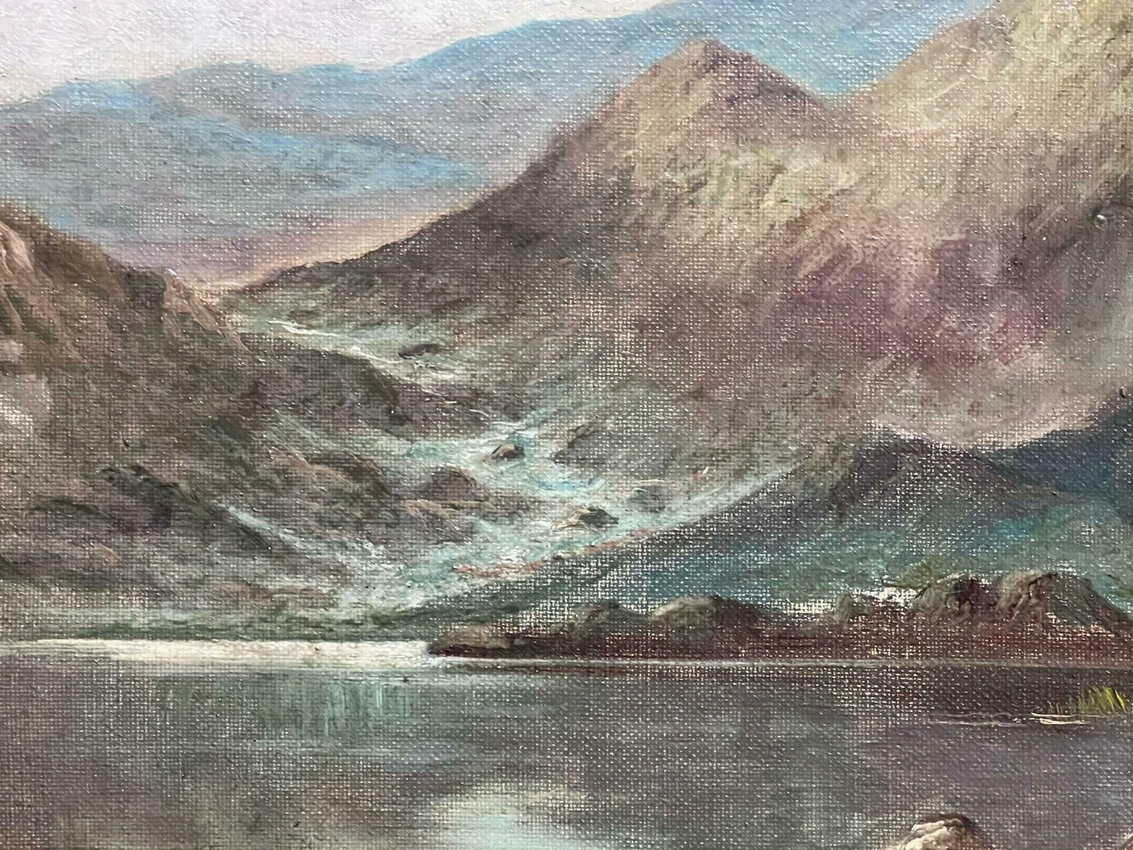 Jack M. Duckerantique Scottish Highlands Historic Loch Landscape Scene Signed Oil Painting1920's photo for sale