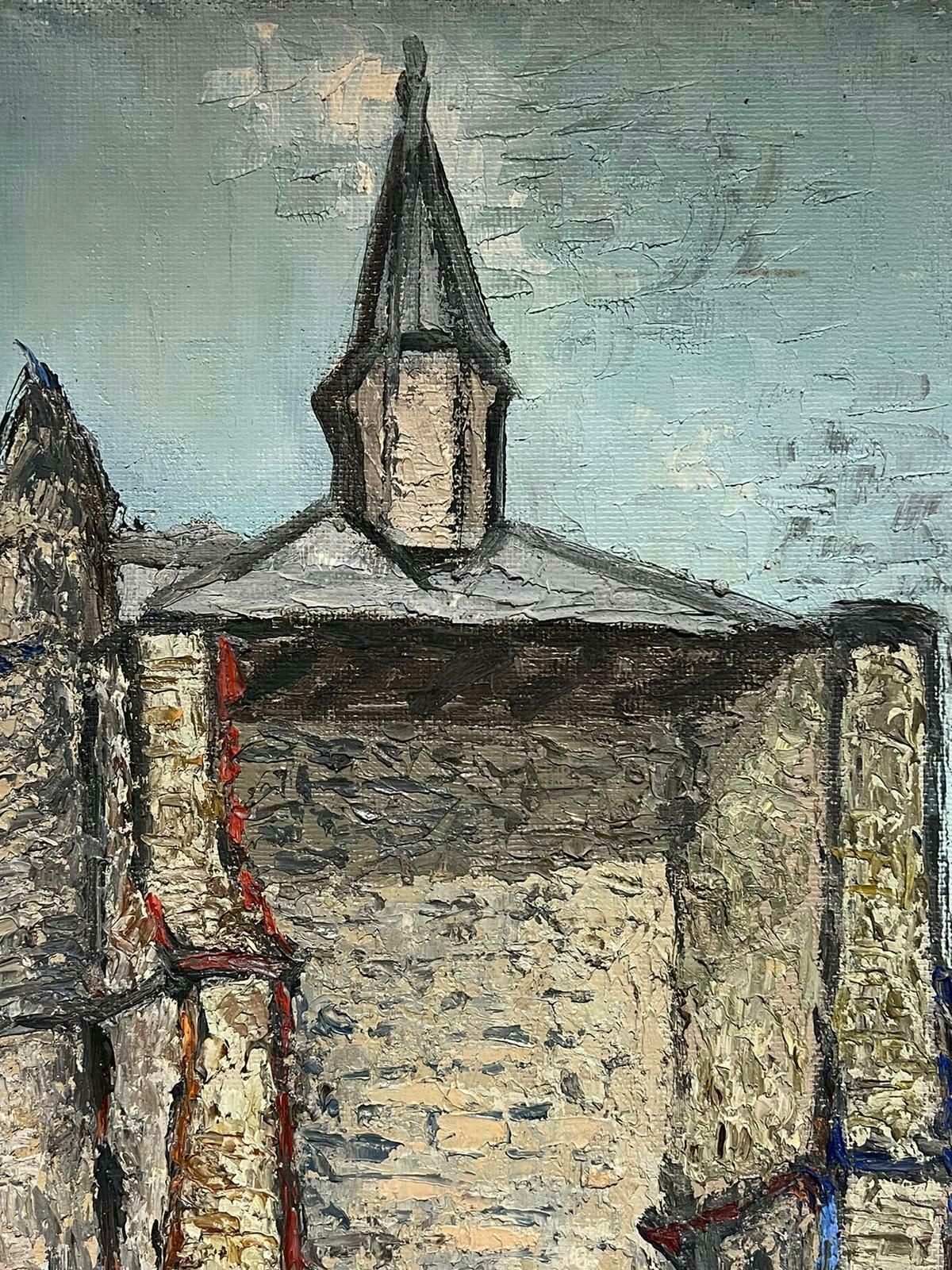 French School 1960's French Post Impressionist Oil Painting Stony Church Building Thick Impaso photo Art