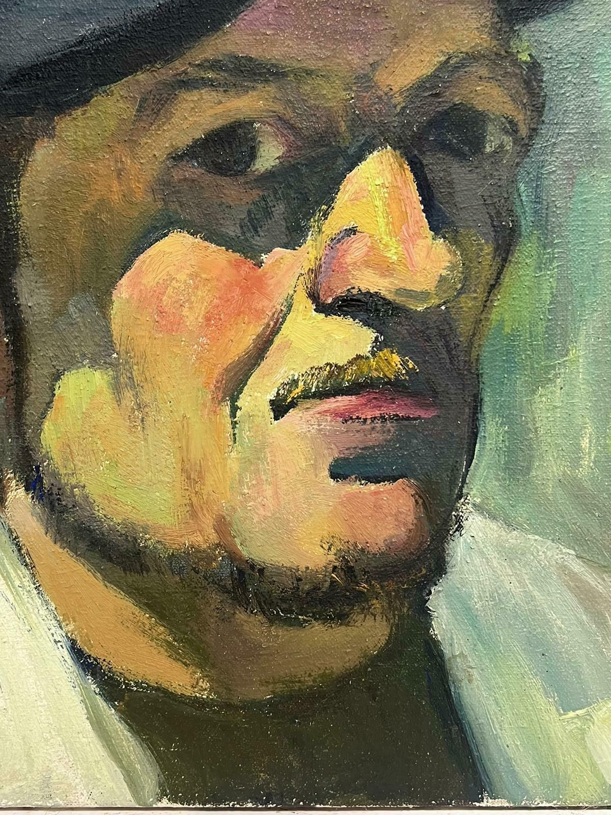 French School1930's French Impressionist Portrait Of Man In Beret Cap Oil Painting On Canvas photo Art