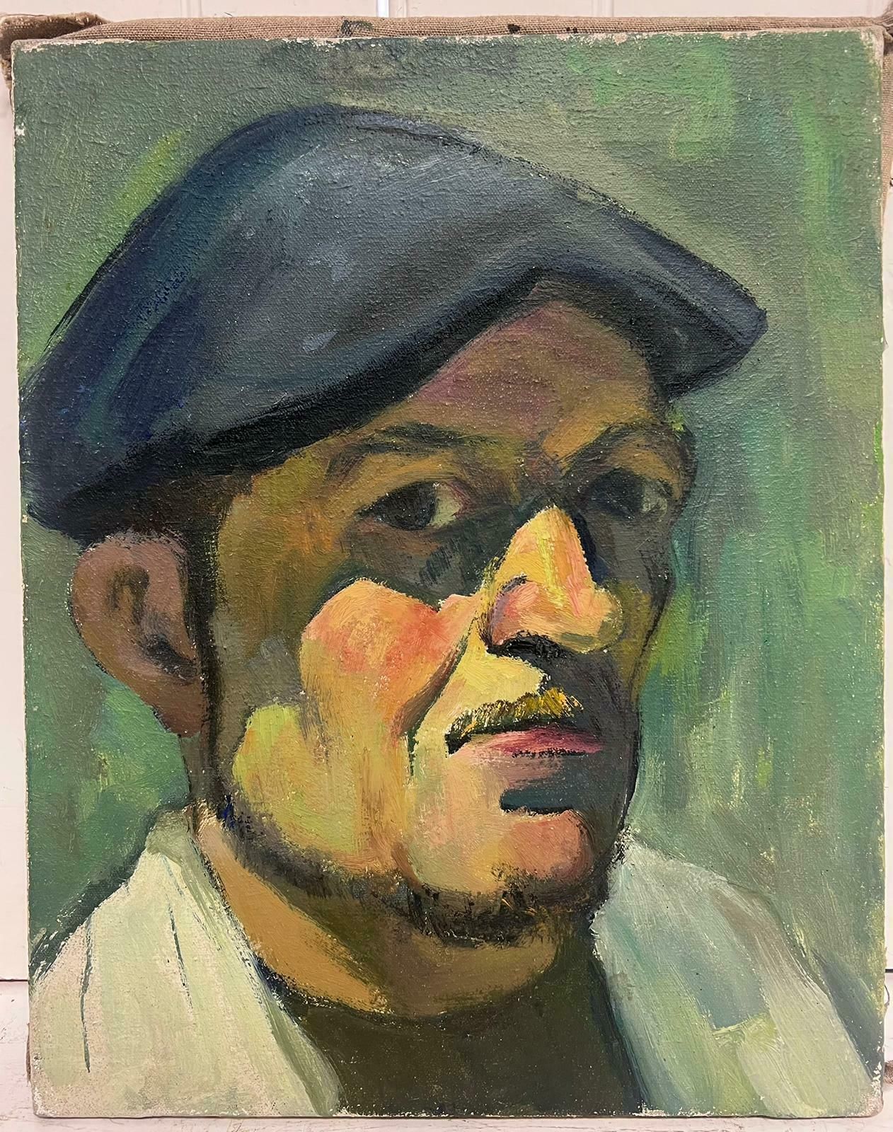 French School1930's French Impressionist Portrait Of Man In Beret Cap Oil Painting On Canvas photo 613.0