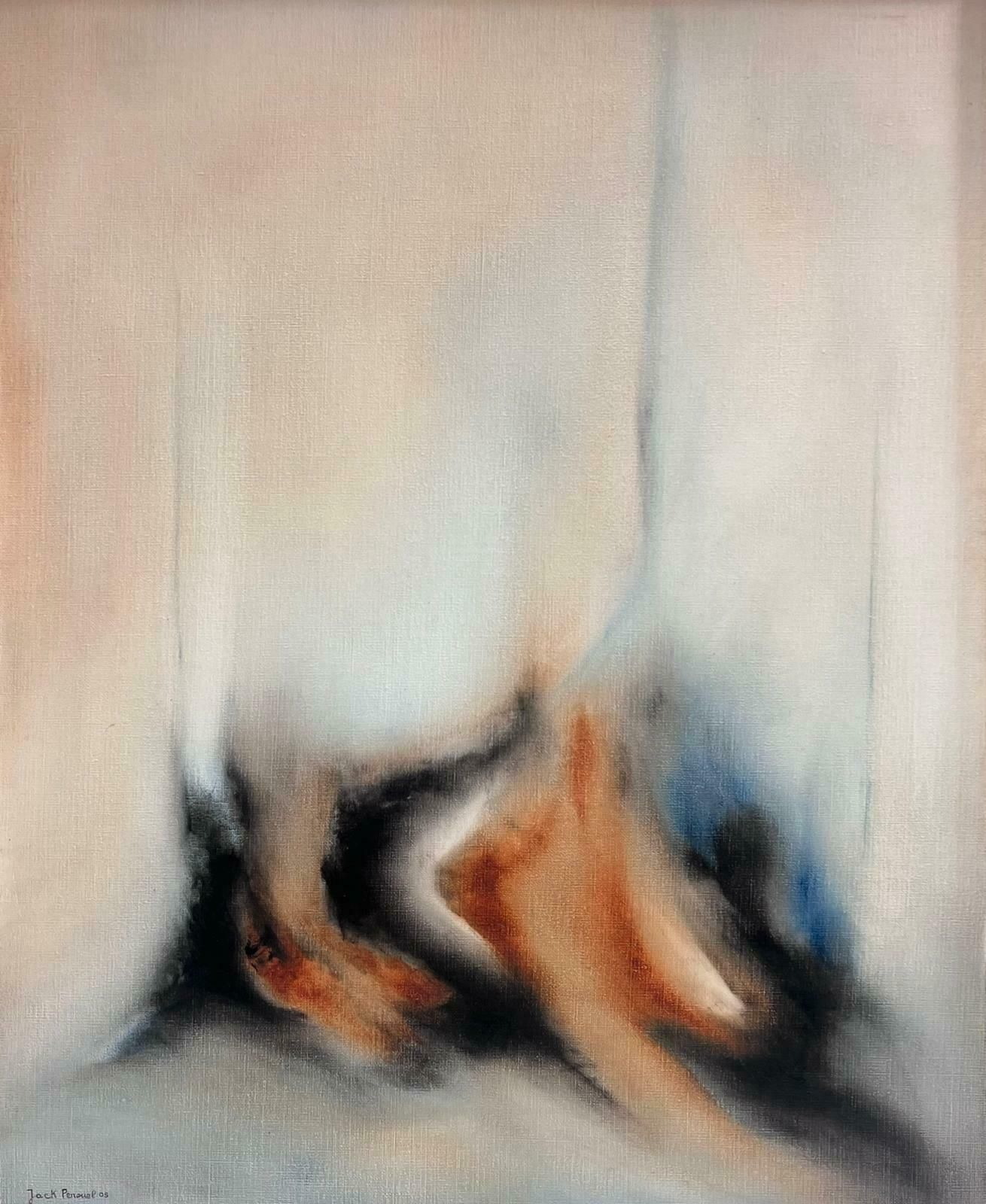 Jack Penouellarge French Surrealist Abstract Oil Painting Black Ochre Beige Cream Colours