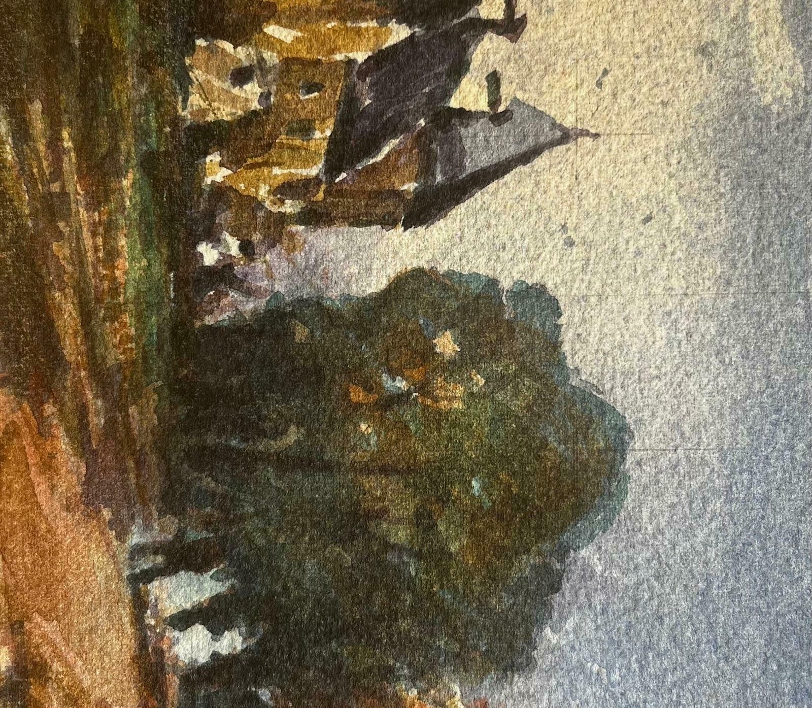 Unknownfrench Impressionist Watercolor Landscape Château With Trees And Figures20th Century photo 281.0