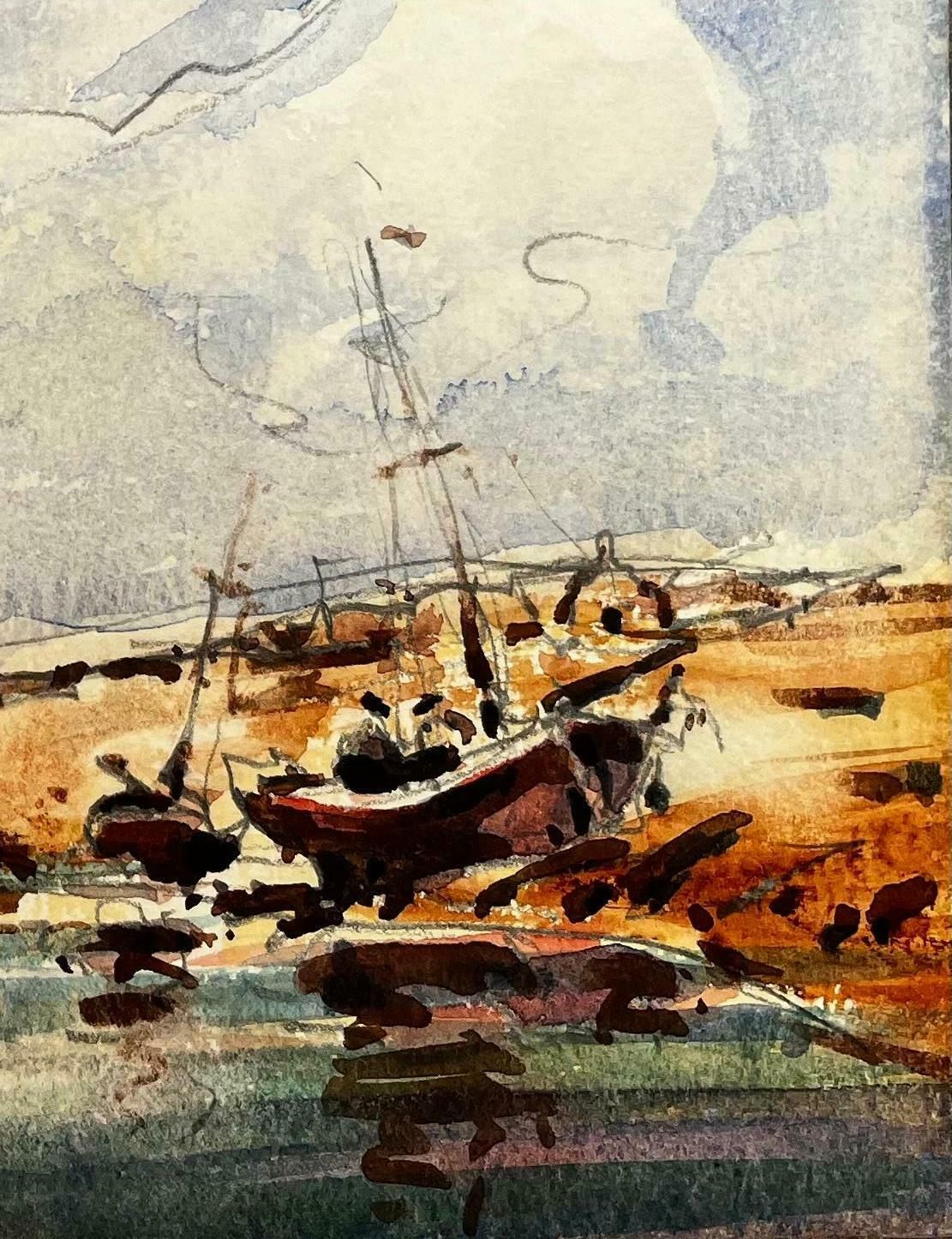 French Impressionist Landscape   Sailboats In A Bay Awaiting The Incoming Tide20th Century photo for sale