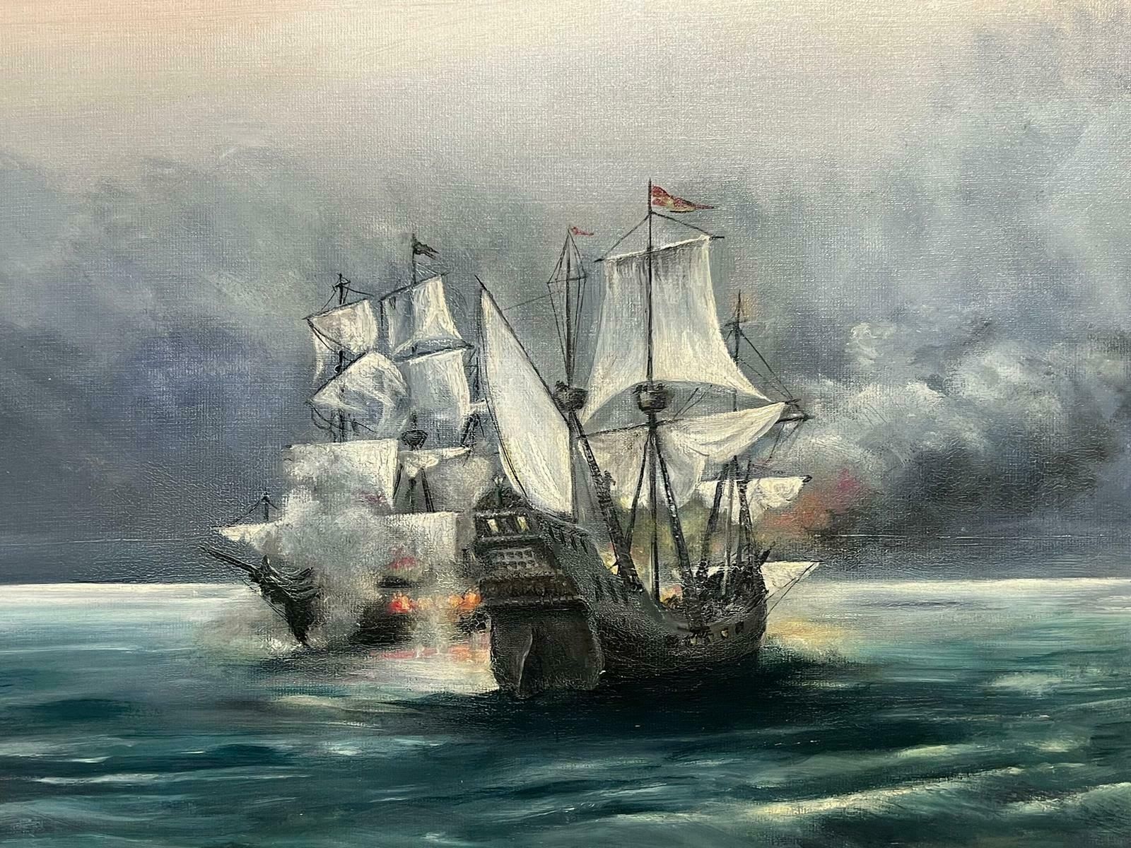 Gordon Wood Armstrongbattle Ships At Sea Naval Engagement Signed British Oil Painting photo vinterior