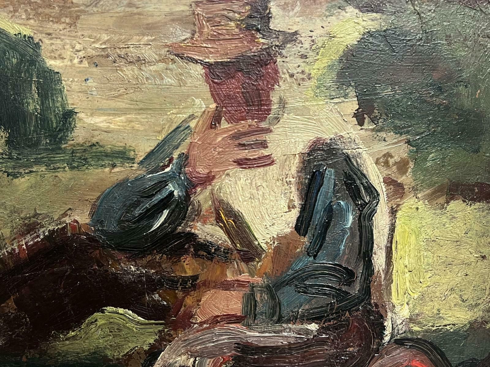 Maurice Georges Ponceletman In Hat Seated On Ground Stylish 1920's French Impressionist Oil Painting1900's photo 512.0