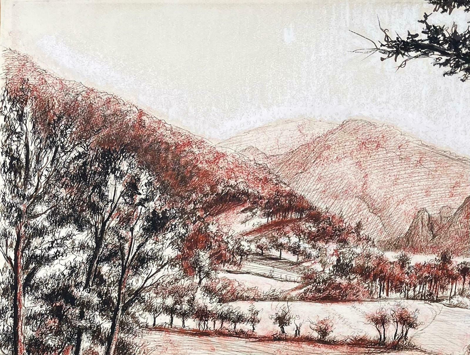 Josine Vignonmid Century French Original Pastel Drawing Of A Mountainous Landscape1950's photo for sale