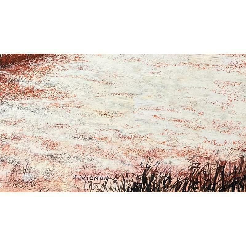 Josine Vignonmid Century French Original Pastel Drawing Of A Mountainous Landscape1950's photo vinterior