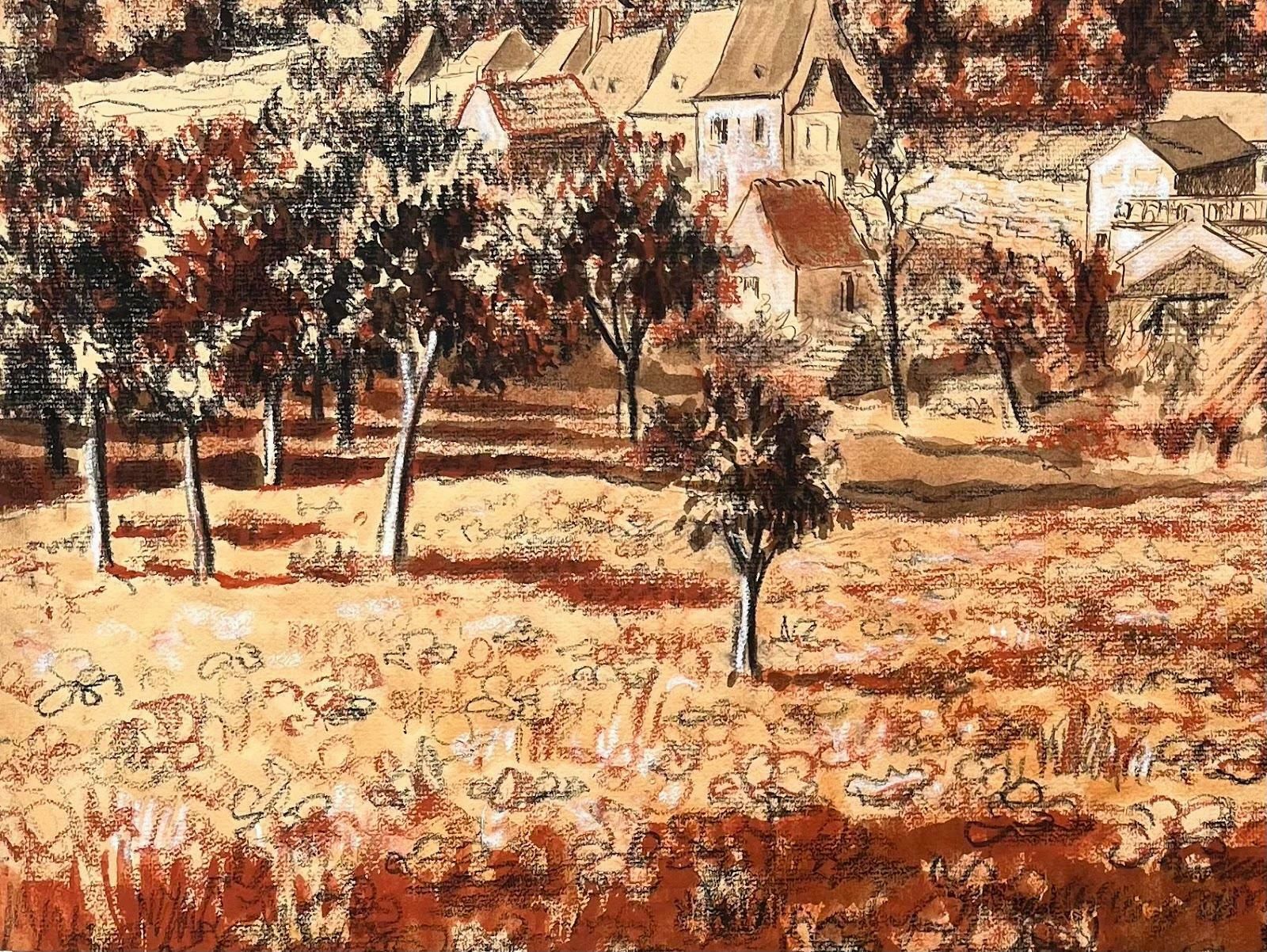 Josine Vignonmid Century French Original Pastel Painting Of A Village With A Castle1950's photo 894.0