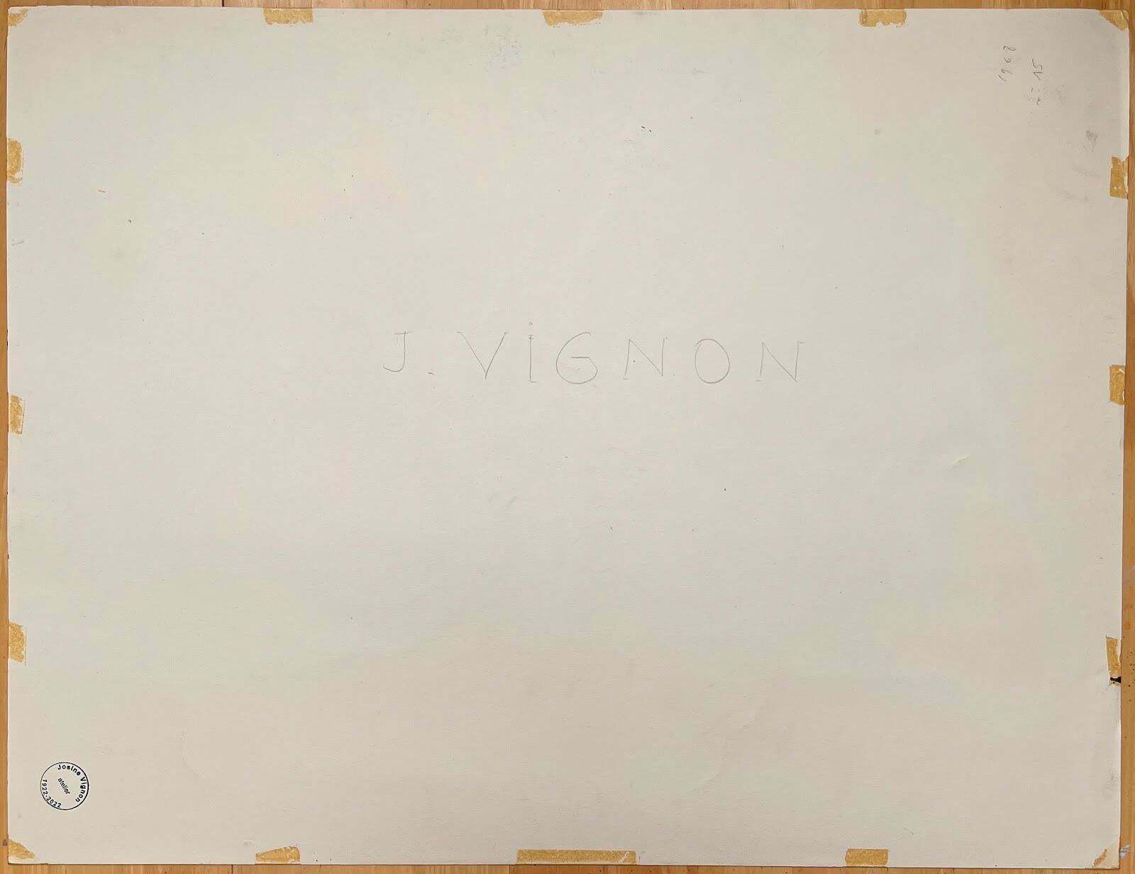 Josine Vignonmid Century French Original Ink Drawing   View Of Olive Trees & Hilltop Village1968 photo vinterior