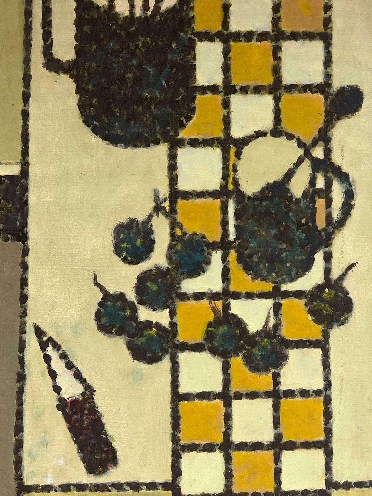 George Levequelarge French Modernist Signed Oil Painting Beige Yellow Palette Kitchen Interior2013 photo Art