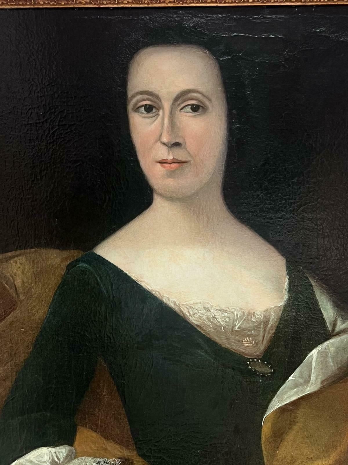18th Century European Large 18th Century European Oil Painting Portrait Of Noble Lady Lace Collars 18th Century photo for sale