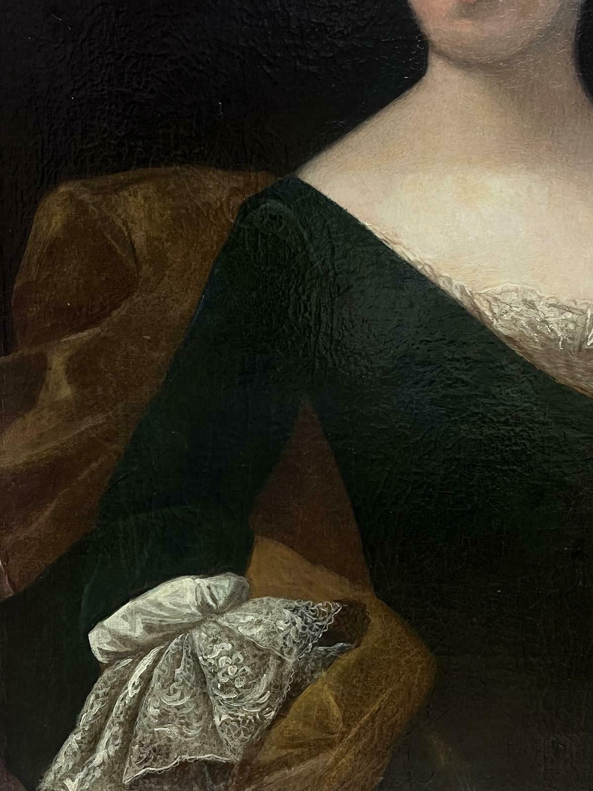 18th Century European Large 18th Century European Oil Painting Portrait Of Noble Lady Lace Collars 18th Century photo 1950.0