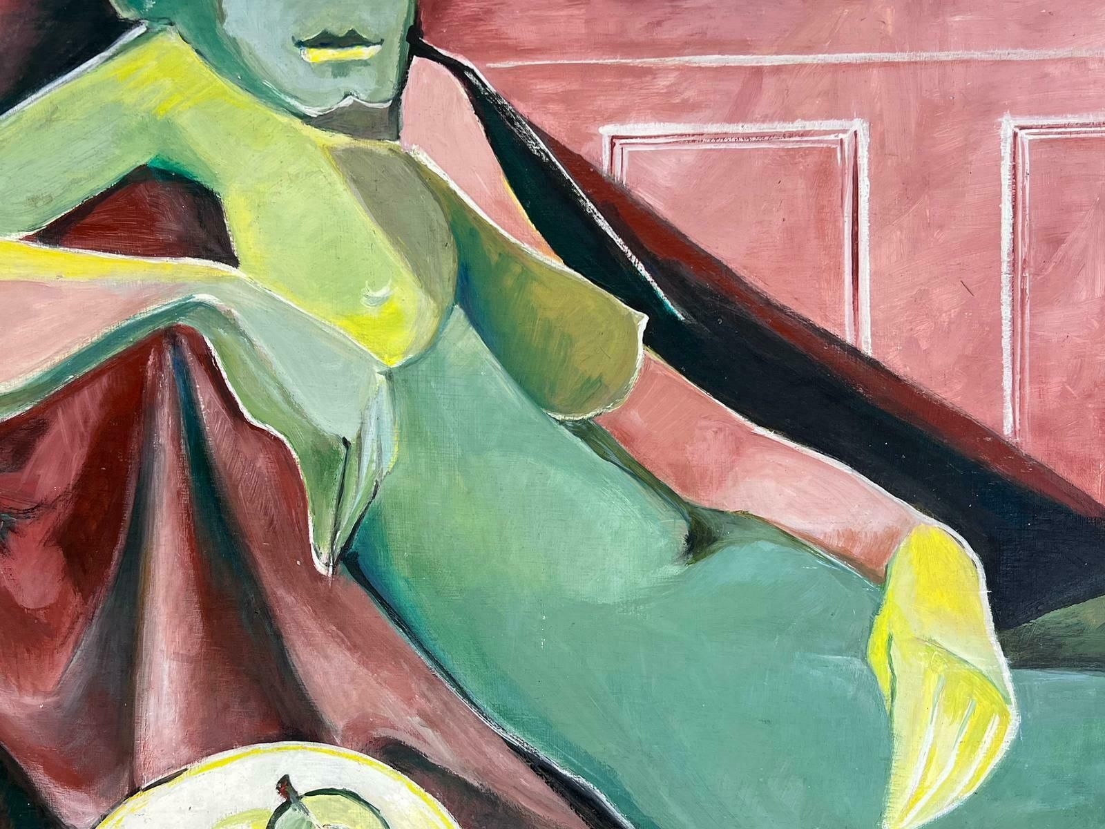 Helene Dadonefrench Cubist 20th Century Oil Painting Nude Lady With Green Apples Signed photo furniture