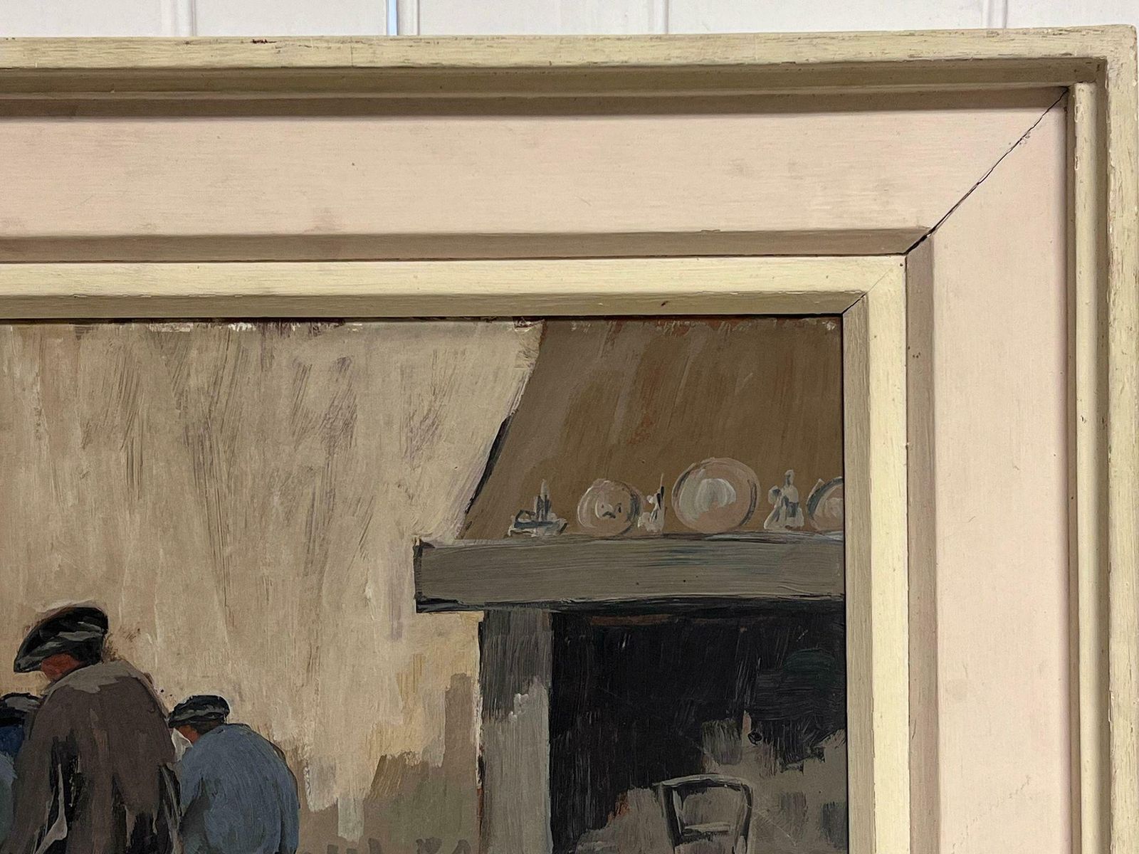 French School1960's French Modernist Oil Bar Tavern Interior Men Hunched Over Tables photo Art