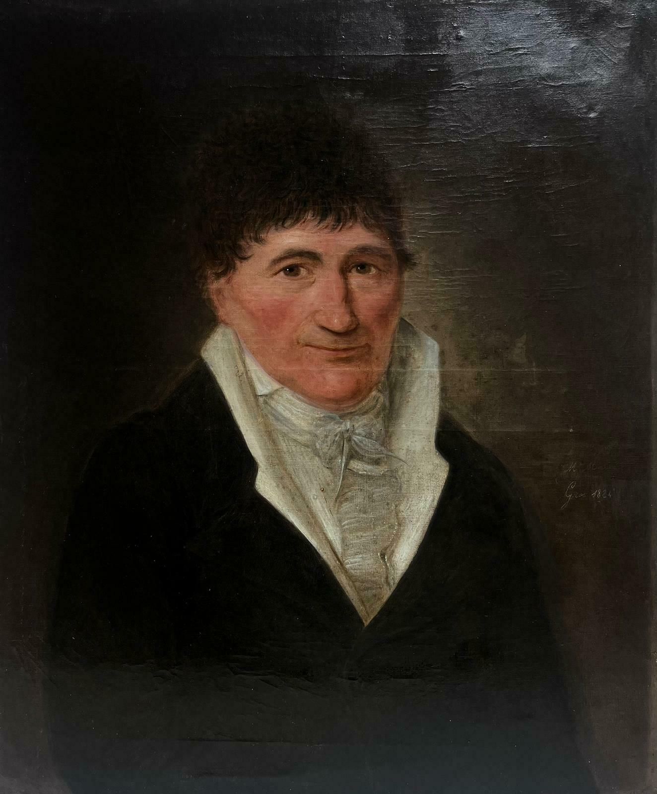 French School 1820's French Portrait Of A Gentleman Signed & Dated 1824 Oil On Canvas1824