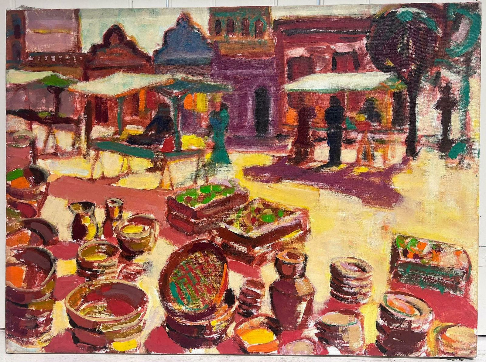 Michel Kritzhuge 20th Century French Fauvist Oil Painting Sunny Hot Market Scene & Town photo furniture