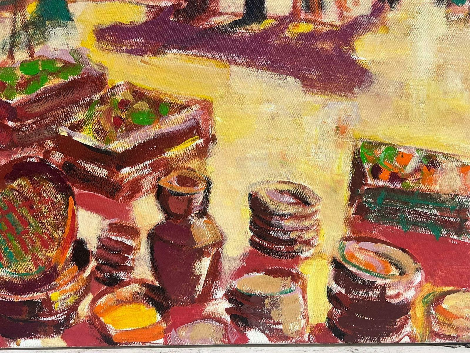 Michel Kritzhuge 20th Century French Fauvist Oil Painting Sunny Hot Market Scene & Town photo for sale