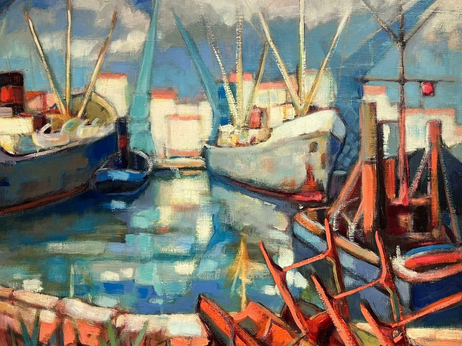 Michel Kritzhuge French Post Impressionist Signed 1960's Oil Painting Boats In Harbor photo for sale