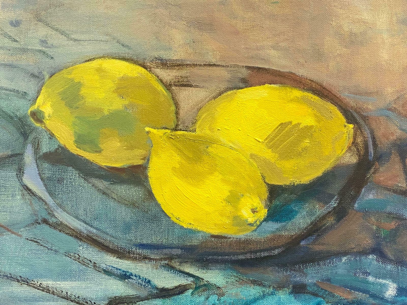 Elisabeth Hahn20th Century German Modernist Oil Painting Bright Yellow Lemons Still Life20th Century photo furniture