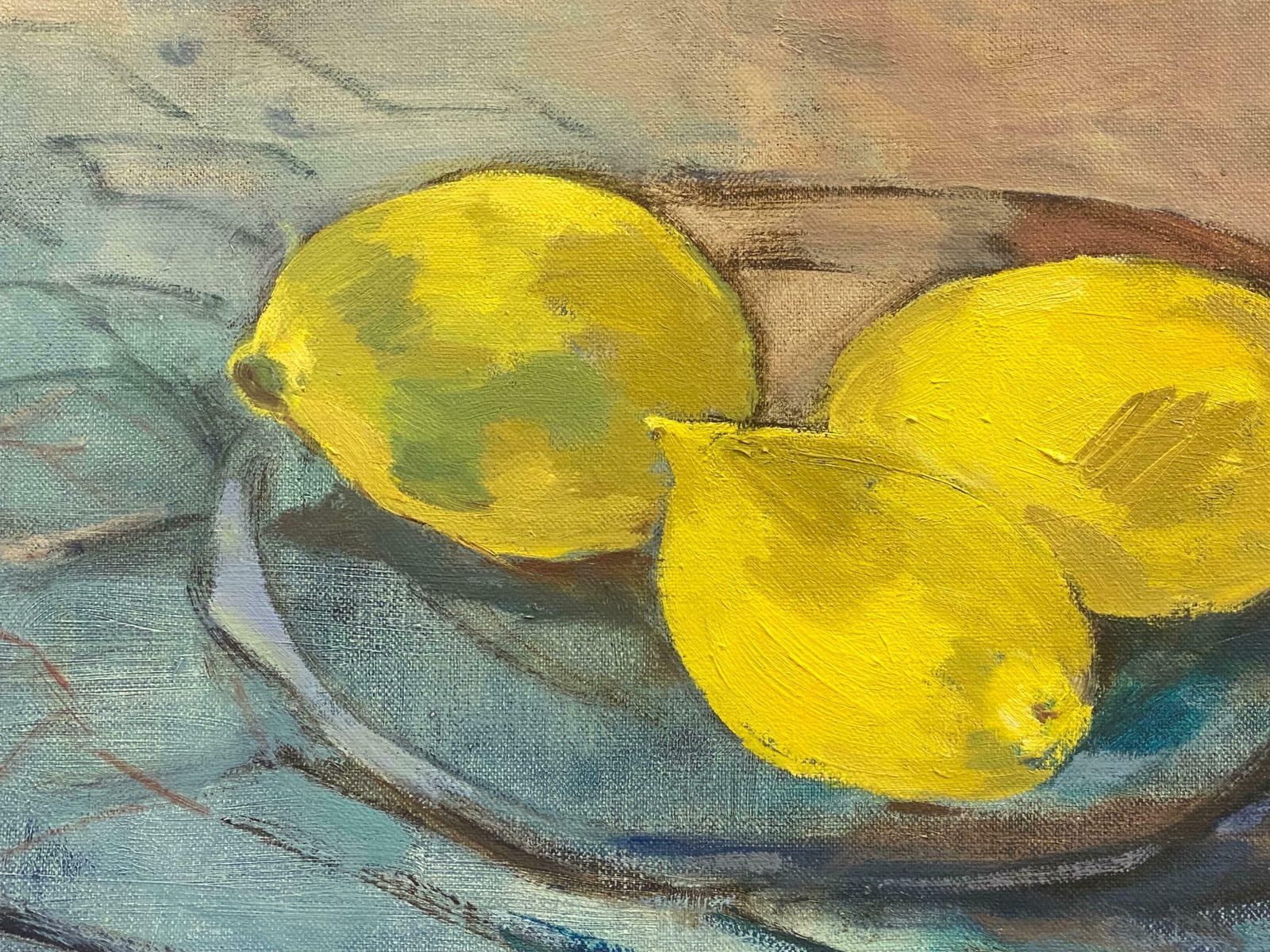 Elisabeth Hahn20th Century German Modernist Oil Painting Bright Yellow Lemons Still Life20th Century photo for sale