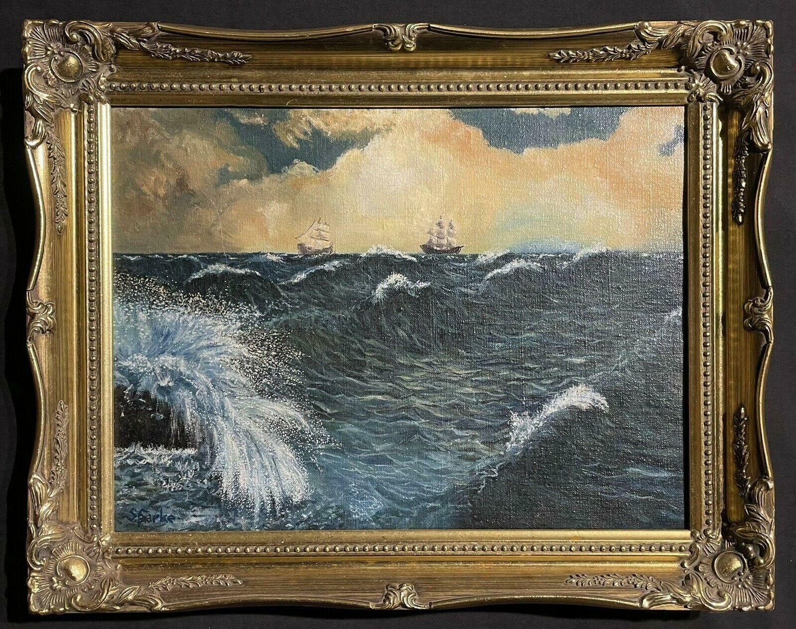 S. Sparkheaving Seas And Sailing Ship, Signed English Post Impressionist Oil Painting photo furniture