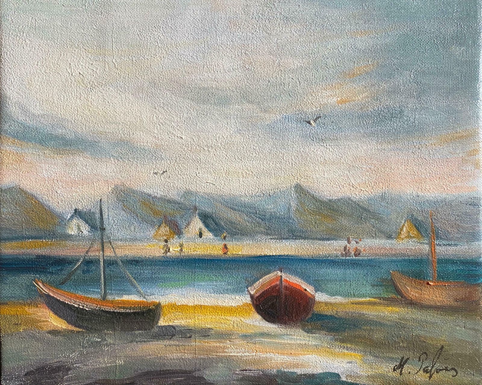 Michel Paboispeaceful Boat Scene In Francec.2000