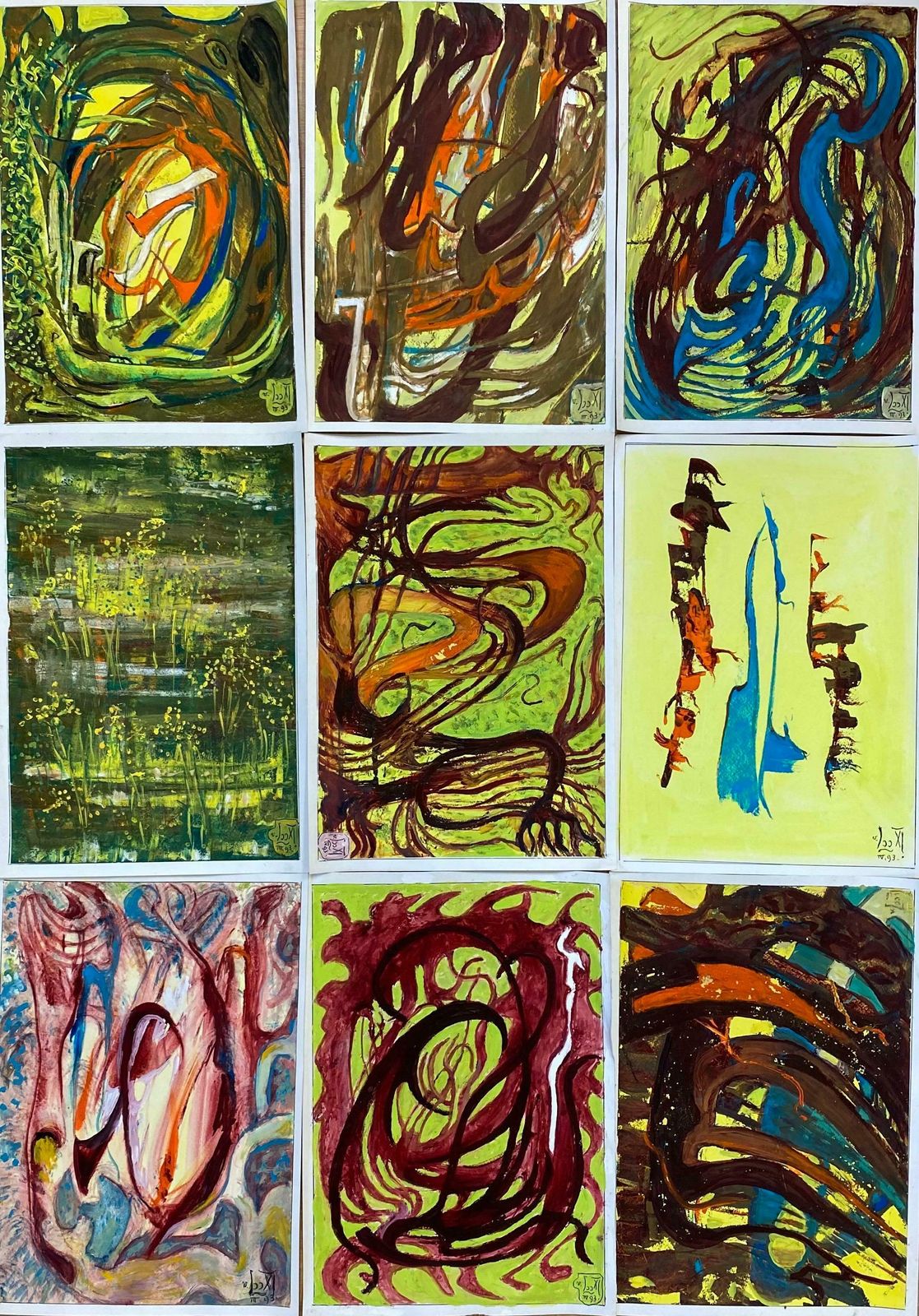 Unknownset Of 9 Original French Abstract Oil Paintings   Each Signed & Dated C. 1993
