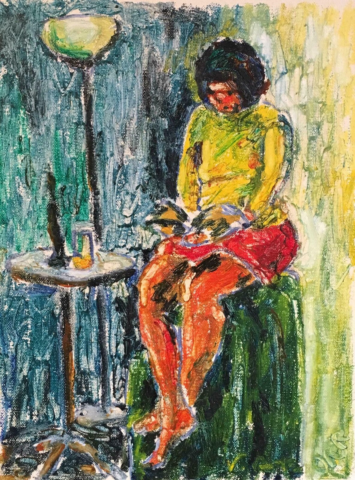Kate Orrmodel Reading, Surrealist Impressionist Oil Painting, Signedc.2000s