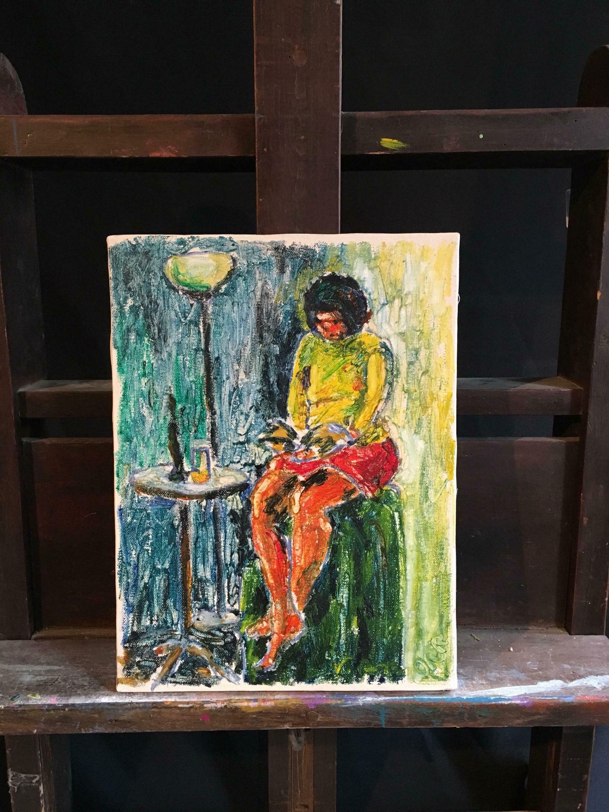 Kate Orrmodel Reading, Surrealist Impressionist Oil Painting, Signedc.2000s photo furniture