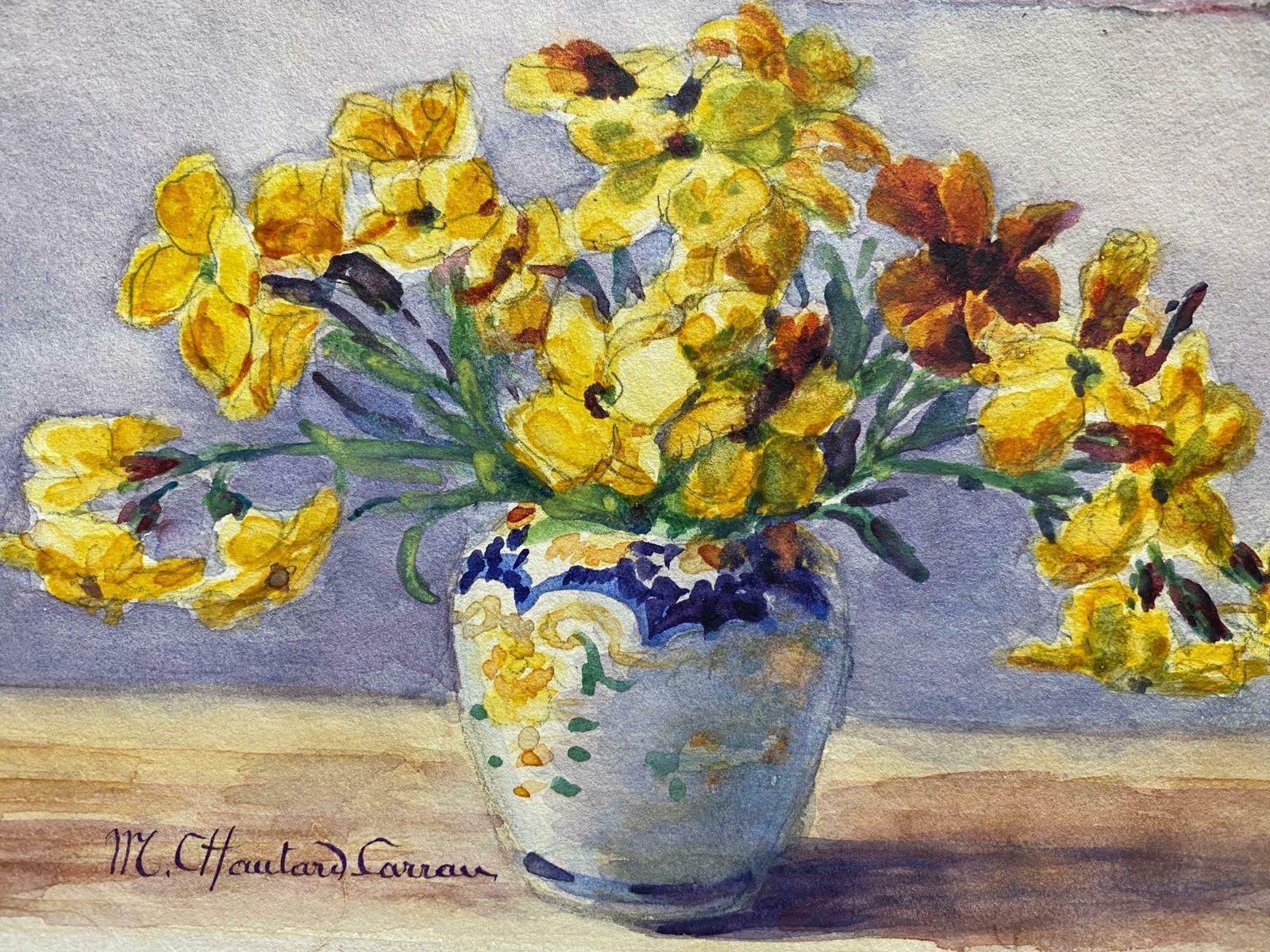 Marie Amelie Chautard Carreauearly 1900's French Impressionist Signed Flower Watercolours Marie Carreauc. 1900's photo for sale
