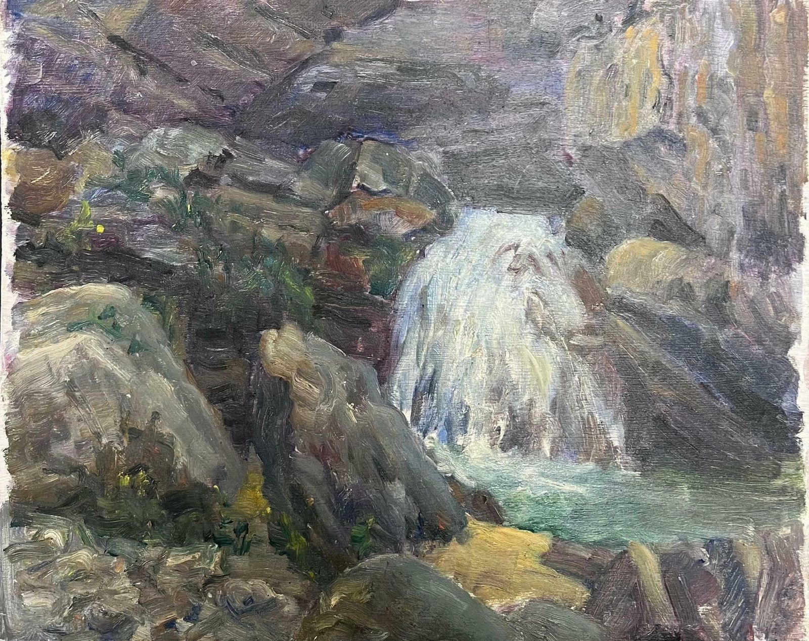Regine Davidmid 20th Century 1950's French Post Impressionist Oil Rocky Waterfall1950's