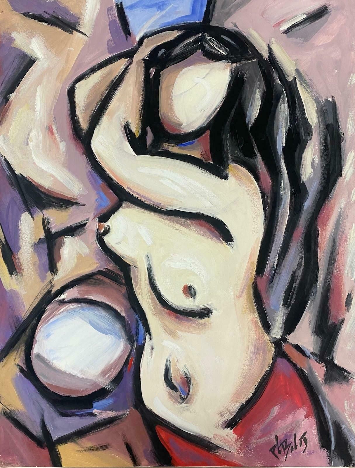Paul Louis Bolot (French 1918 2003)20th Century French Modernist Gouche Painting Nude Lady Abstract Portrait1976