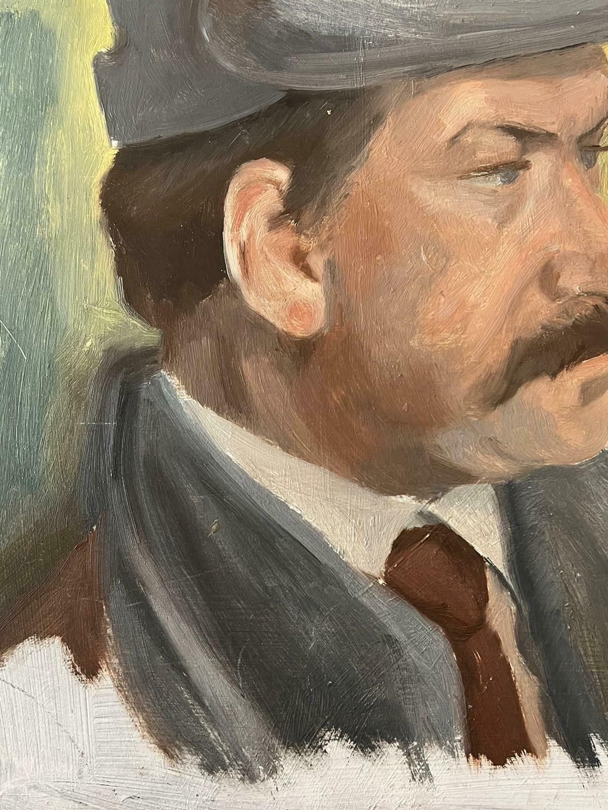 French Schoolmid 20th Century French Painting Portrait Of Man With Moustache In Flat Cap photo for sale