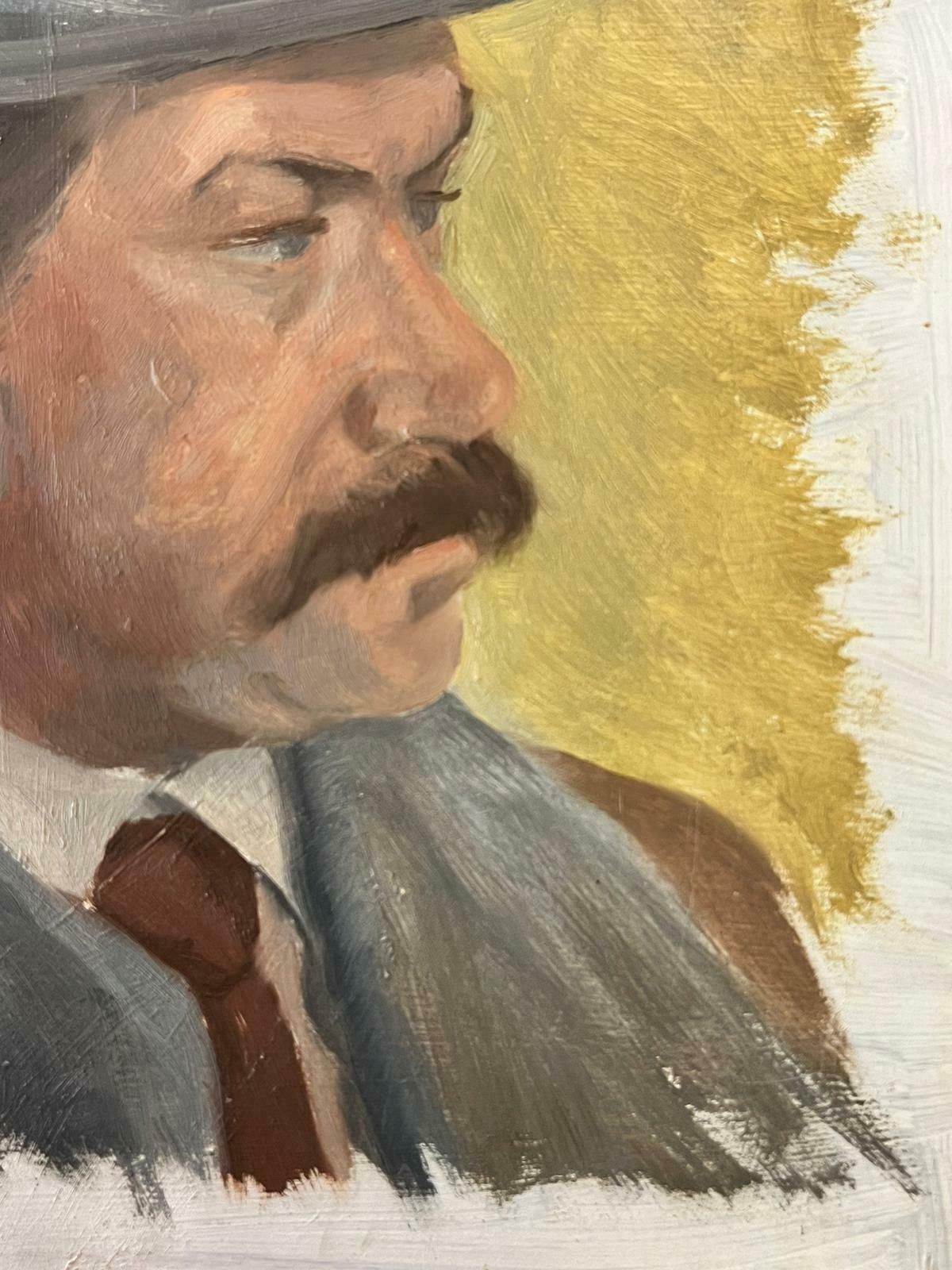 French Schoolmid 20th Century French Painting Portrait Of Man With Moustache In Flat Cap photo Art