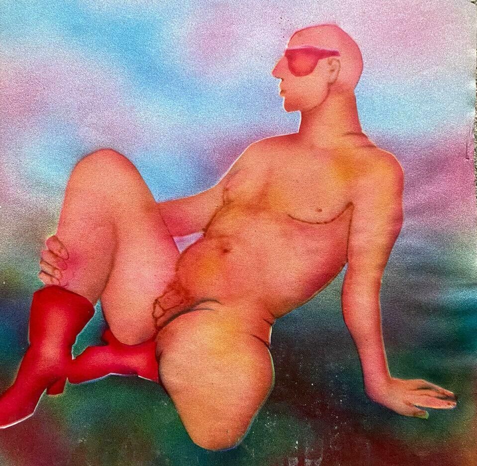 Jean Marc20th Century French Modernist Painting    Erotic Male Nude Portrait In Red Bootsc. 1990's