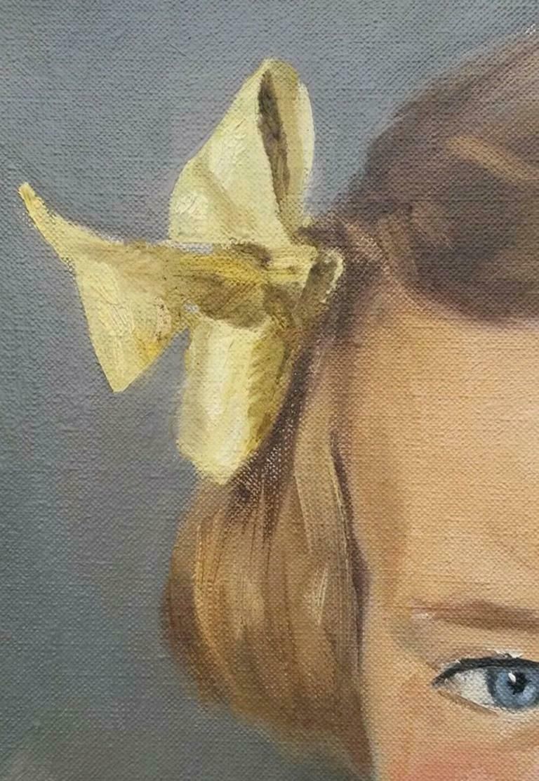 Paul Fitzgerald20th Century Portrait Oil Painting Of Young Girl In Green Dressc. 1995 photo for sale