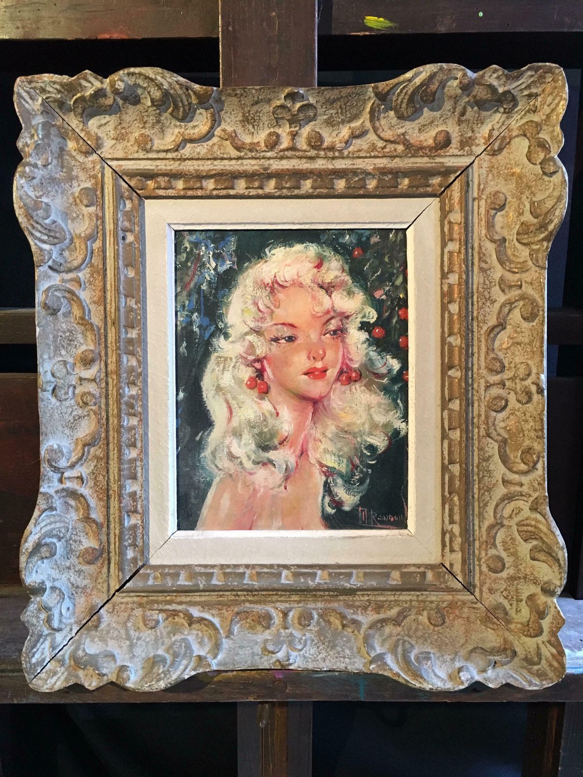 Th. Randoinmid 20th Century French Portrait In Kitsch Style, Parisian Belle, Signed Oil C.1960s photo furniture