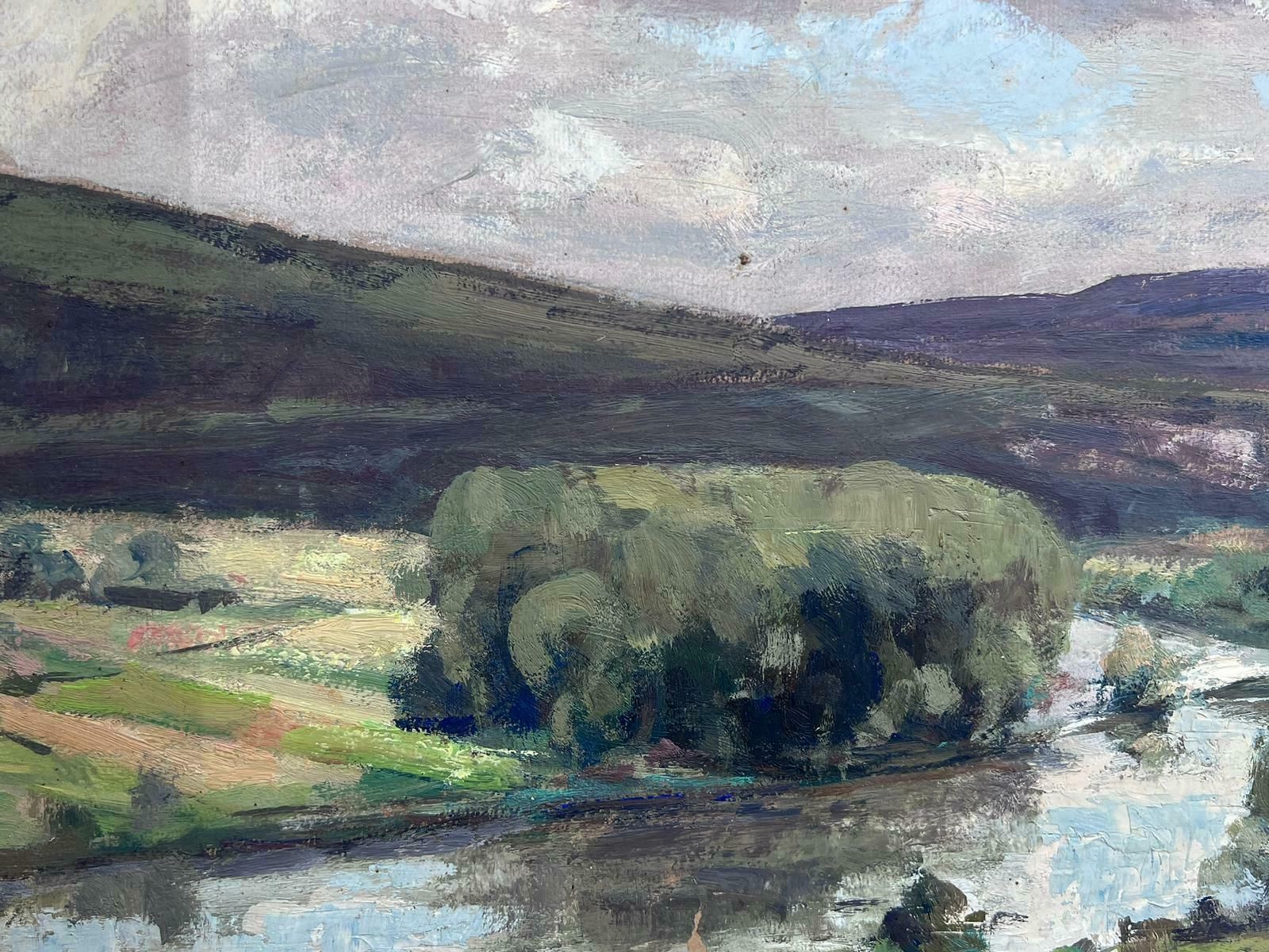 Leon Hatotvintage French Oil Painting Wide Landscape Of Lake Flowing Along The Town photo Art