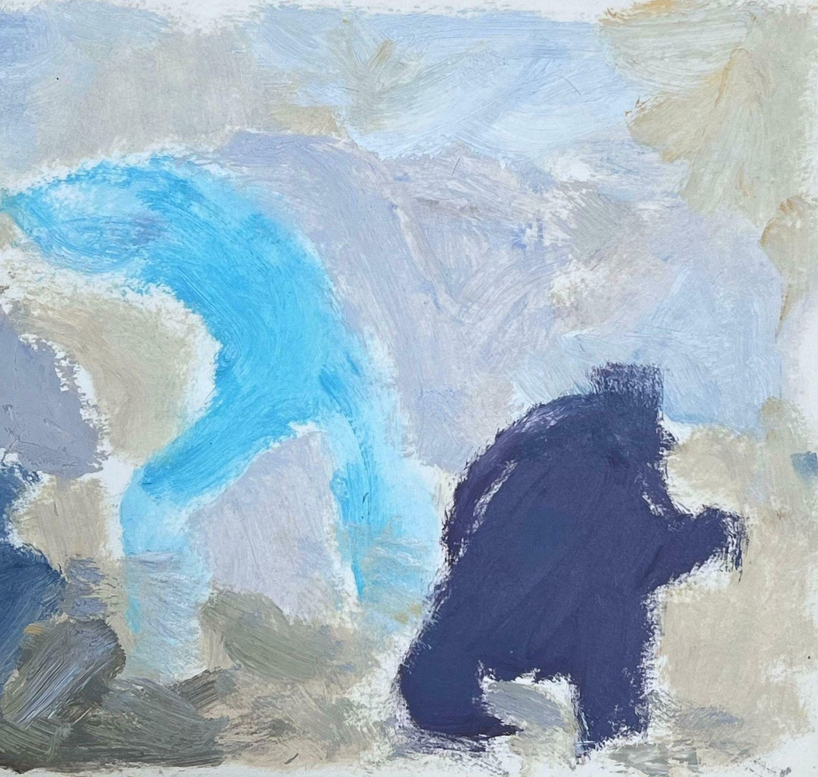 Elisabeth Hahn20th Century German Modernist Oil Painting Three Blue Abstract Figures20th Century photo furniture
