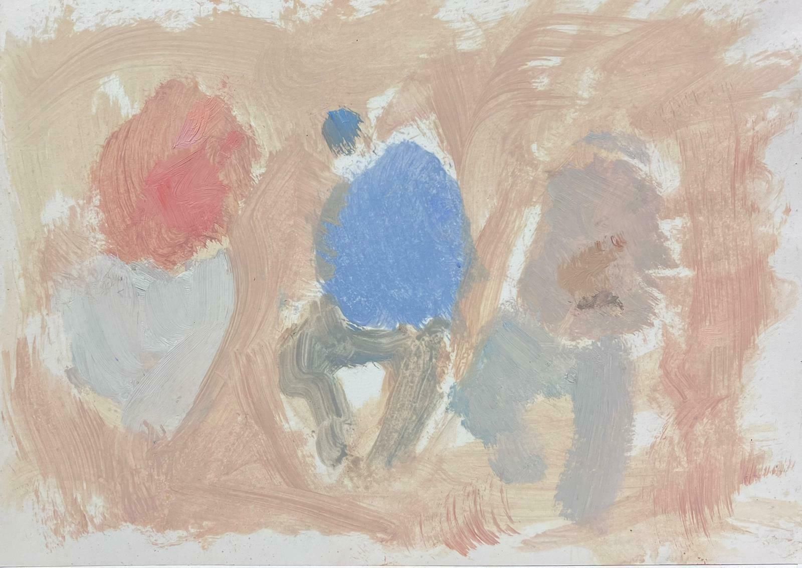 Elisabeth Hahn20th Century German Modernist Oil Painting Three Figures In Washed Out Tones20th Century