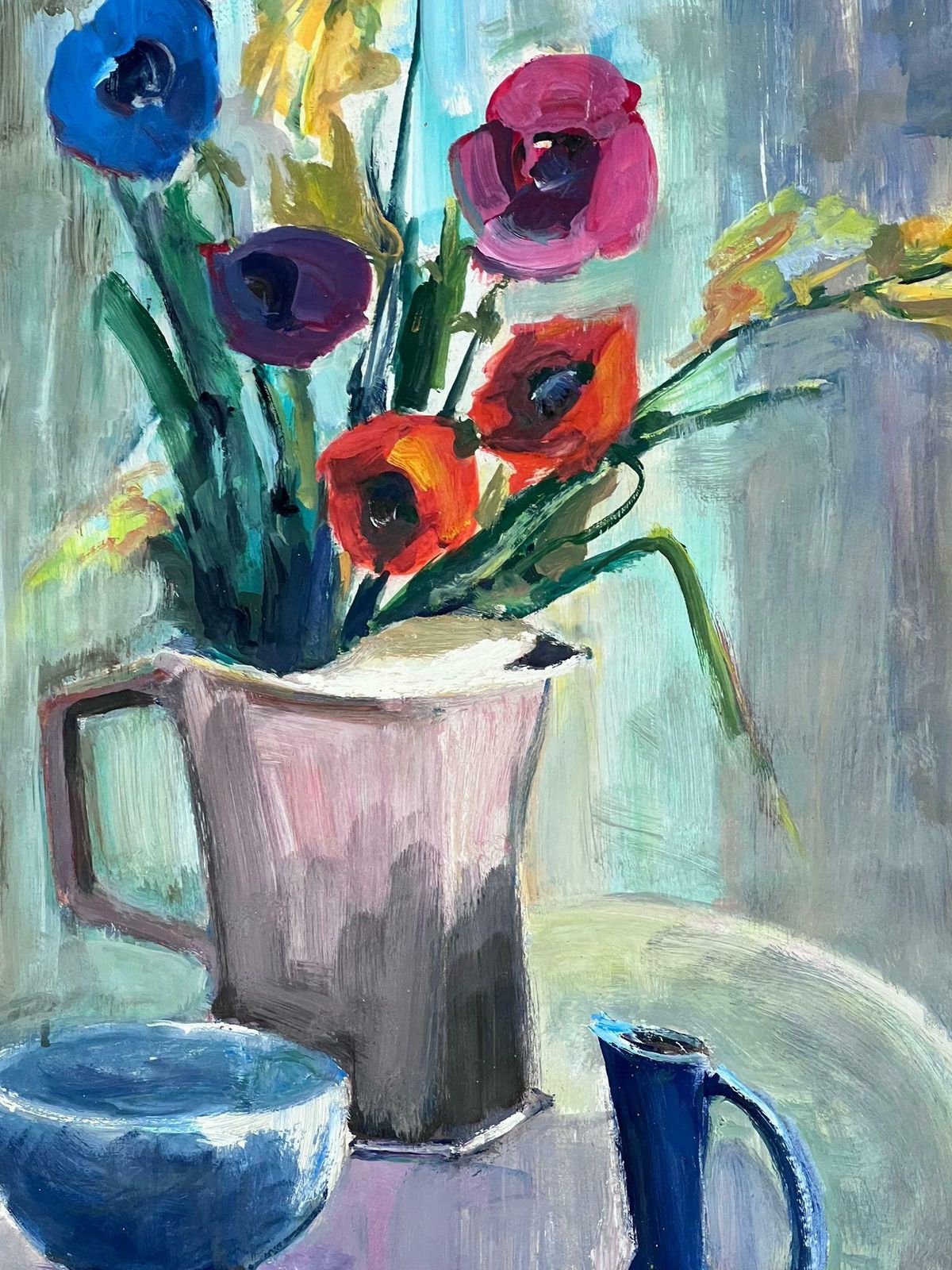 French Modernist1970's French Modernist Painting Provence Collection Still Life Flowers In Jug1970's photo 506.0